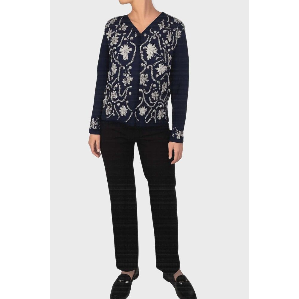 Kathie Lee Cardigan Sweater Embroidered Embellished Vintage Womens womans Medium